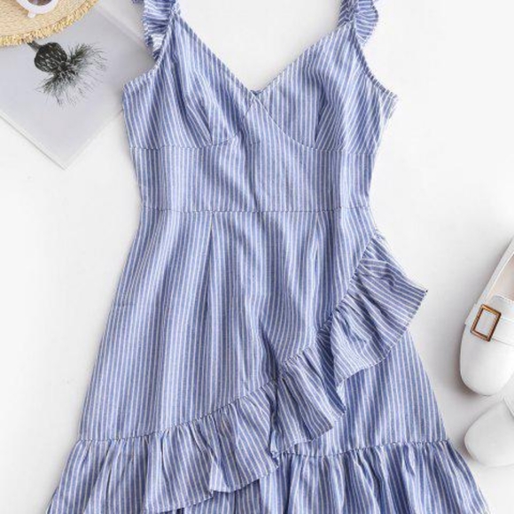 ZAFUL Ruffles Striped A Line Mini Dress - Picture 9 of 10